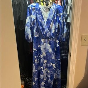 DKNY Blue and White Floral Formal Dress